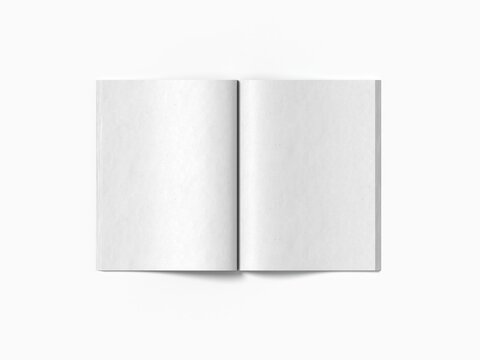 Blank Open Magazine Mockup Flat Overhead View on White Background