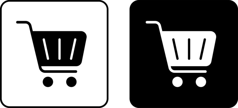 Shopping cart icon set in black and white square buttons for digital interface