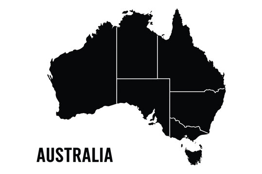 Black silhouette map of australia continent isolated on white background with australia silhouette continent geography australian territory isolated cartography environment