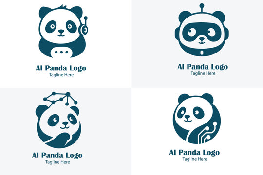4 Premium Modern Minimalist Mascot Astronaut AI Panda Logo Bundle Black and White Clean Vector.
