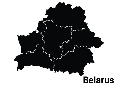 Black silhouette map of belarus with internal administrative region boundaries silhouette geography territory cartography administrative isolated background location division