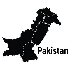 Fototapeta premium Black silhouette map of pakistan with administrative internal regional divisions pakistan geography silhouette territory regional administrative cartography illustration