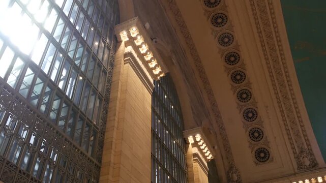 New York City Grand Central Terminal on 42 street, United States. Architecture inside railway building. American public passenger transportation in Manhattan Midtown, NYC. Railroad station interior.
