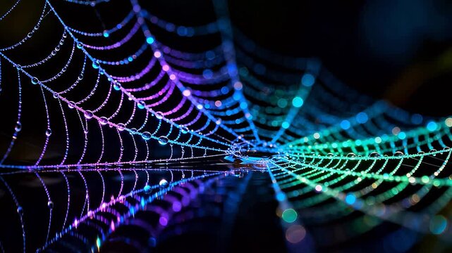 Colorful spider web with water droplets