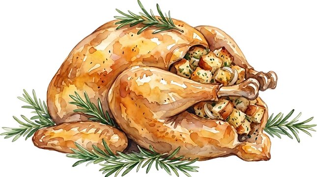 Whole roasted chicken with herbs and stuffing