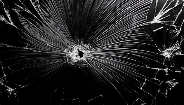 shattered broken glass car window on black background for overlay and screen layer modes