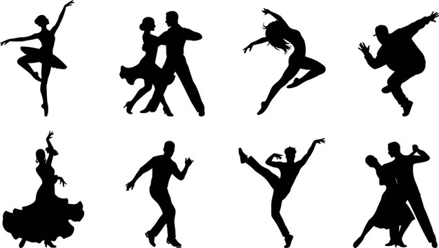 Diverse Dance Silhouette Collection Featuring Ballet, Ballroom, Jazz, Flamenco and Modern Styles