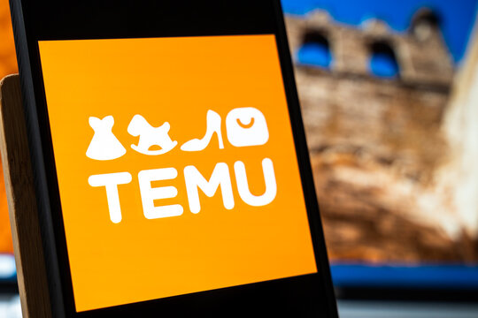 Warsaw, Poland - July 6, 2026: Logo of Temu online shopping platform displayed on smartphone screen, illustrating e-commerce and digital retail trends.