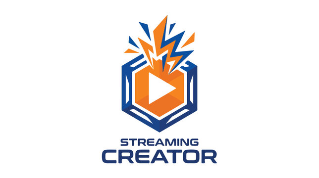 Modern hexagon streaming creator logo design featuring a dynamic play button icon.