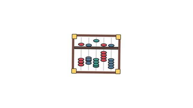 Abacus with colorful sliding beads performs mathematical calculations in this animated digital motion clip showing traditional ancient counting tool mechanics