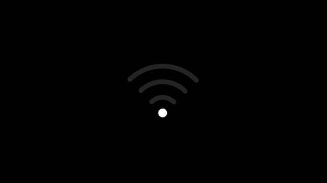Wi-fi signal symbol displaying connectivity status with pulsing animation in this minimal black and white digital motion video clip
