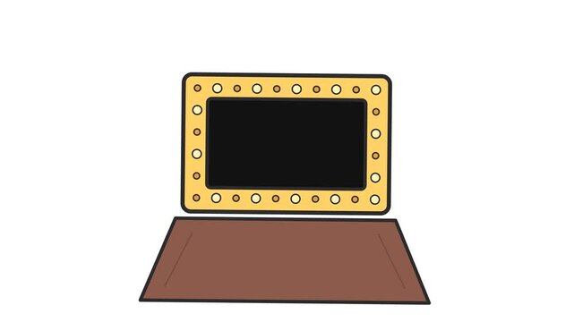 Vanity mirror with glowing warm light bulbs animation for makeup application isolated on a clean white background motion video clip