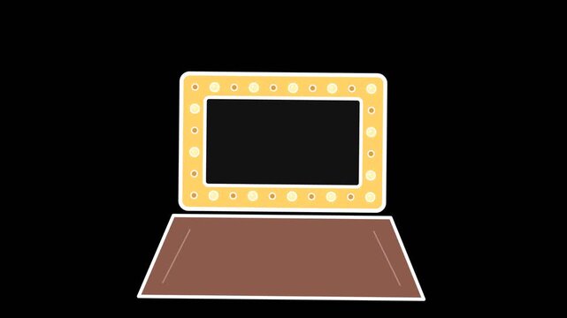 Illuminated vanity mirror featuring glowing light bulbs in a stylish frame for makeup application video animation clip for beauty content