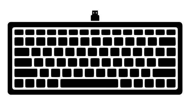 Vector illustration of black silhouette of a computer keyboard with a usb connector on a transparent background