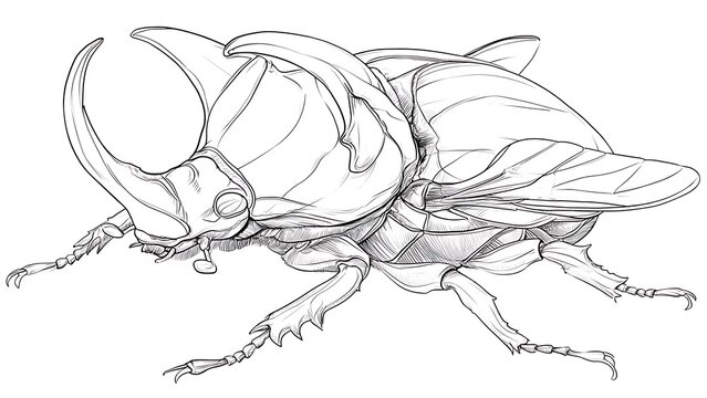 Detailed beetle sketch on white background.