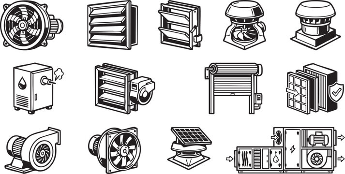Industrial HVAC Isometric Icon Set