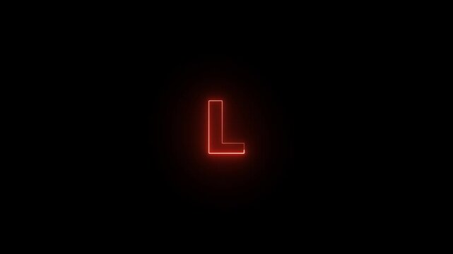 Neon letter alphabet L animation. Glowing neon capital letter alphabet L animation.Educational concept om black background.Glowing neon alphabet text animation. 4k animation video.