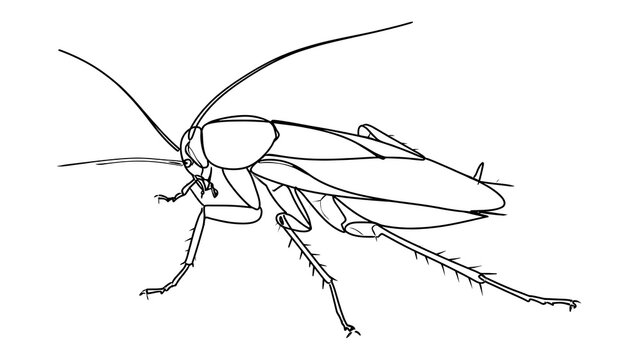 Detailed insect line drawing on white background.
