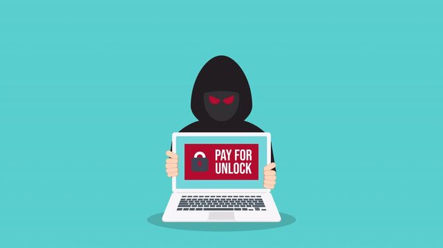 Ransomware Hacker Demanding Payment to Unlock Infected Computer Cyber Security Animation