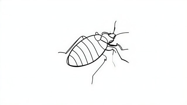 Detailed line art of a bed bug on white background.