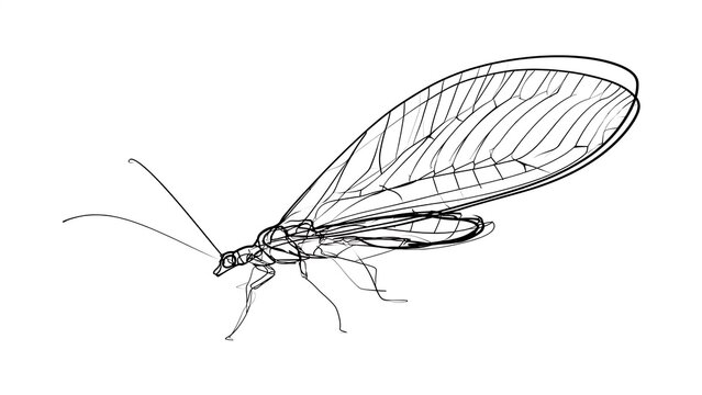 Detailed mayfly drawing on white background.