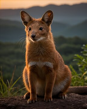 A  dhole rat genetic hybrid experiment ai-generated, fictional species   in a twilight plateau