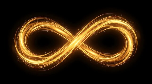 Golden Infinity Symbol on Black Background.