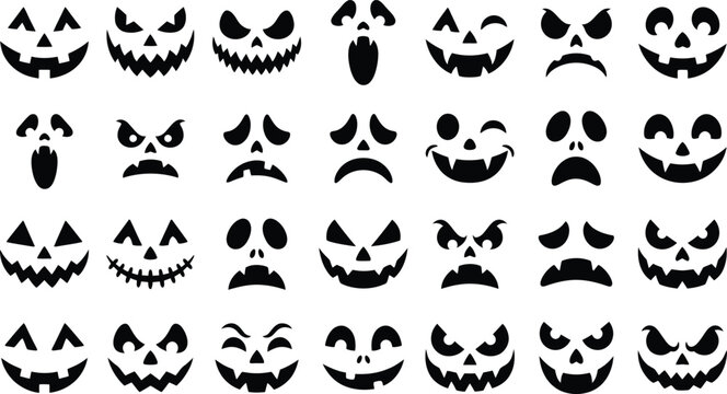 Collection of black halloween pumpkin faces