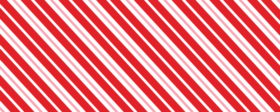 Candy cane Christmas background, peppermint diagonal stripes print seamless pattern