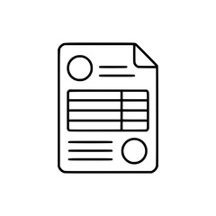 Fototapeta premium Document Icon: A simple line drawing of a document with a table and circular elements, representing information or data.