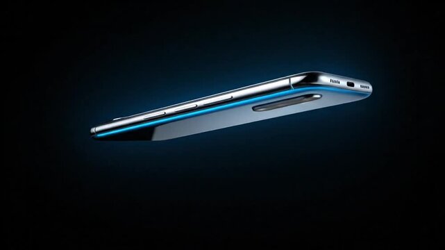 Sleek Smartphone Studio Shots Under Blue Neon Light.