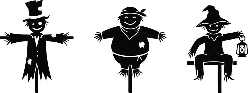 Black silhouette scarecrow characters