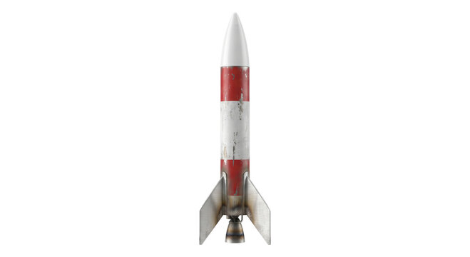 Retro rocket with red and white stripes, ready for space exploration