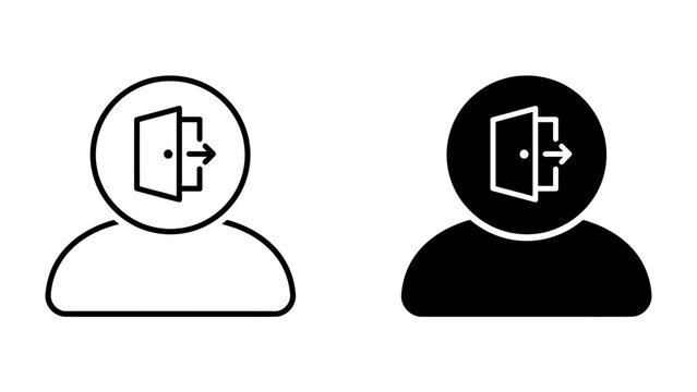 Logout Icon: Two stylized human figures represent user accounts, each with an icon signifying an exit or logout action, symbolizing departure from a digital session or service.