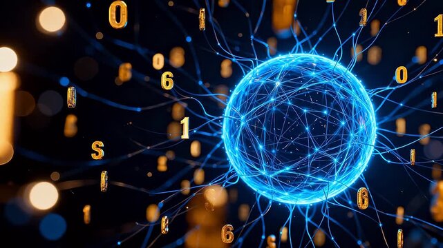 Blue glowing sphere with numbers and connections