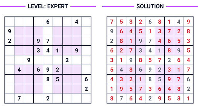 Hyper sudoku logic puzzle with expert solution, brain & memorypuzzles for adults & seniors, sudoku solution page