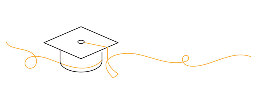 graduation cap, mortarboard single line illustration minimalism. graduate concept academic year footer background line art