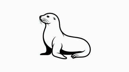 A seal sits upright on land in a minimalist design illustration. © Wikwik