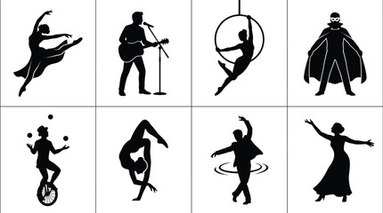 Performing Arts Silhouette Collection Featuring Dancers Musicians Acrobats Circus and Stage Performance Poses © Zibon