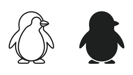 Fototapeta premium Penguin Outline and Silhouette: Two stylized penguins, one as a simple outline and the other as a solid silhouette, stand side-by-side.