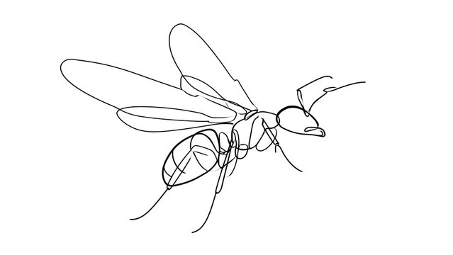 Minimalist line art insect on white background.