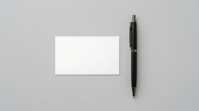 Black pen and blank white notecard on gray background paper