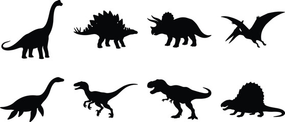 Prehistoric Dinosaur Silhouette Collection Featuring Jurassic and Cretaceous Reptiles Isolated Vector Style Set © Zibon