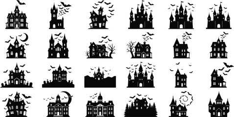 Obraz premium Halloween haunted houses collection silhouettes of spooky castles and mansions