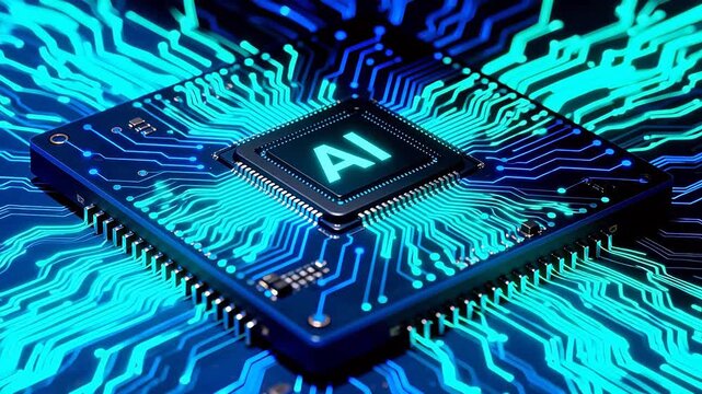 AI chip with glowing circuitry