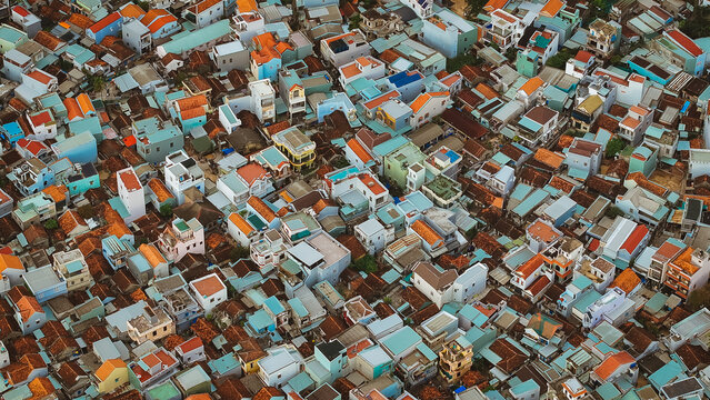 Panoramic view of Nhon Hai fishing village, Quy Nhon city, Gia Lai, Vietnam