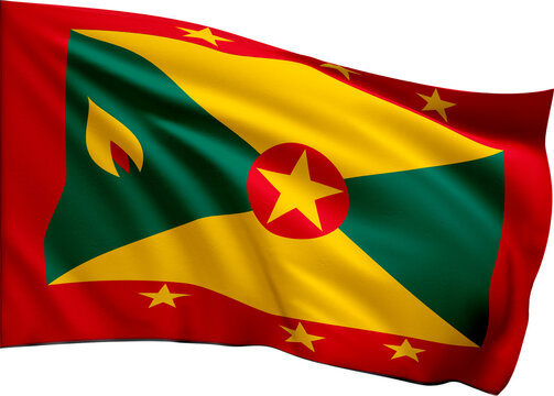 Grenada Flag PNG with Transparent Background, Waving National Flag of Grenada, Grenada Country Symbol for Travel, Geography, Culture and International Design