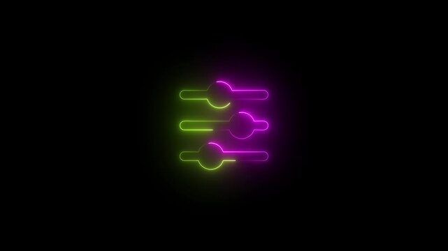 Neon glowing settings animation, digital control panel interface ui ux