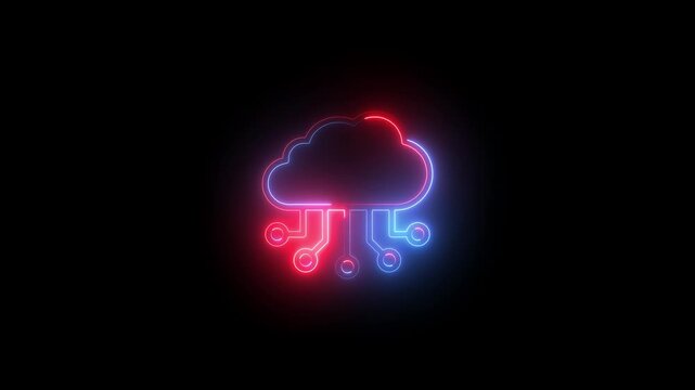 Neon cloud computing with digital circuitry animation for tech and data concepts technology