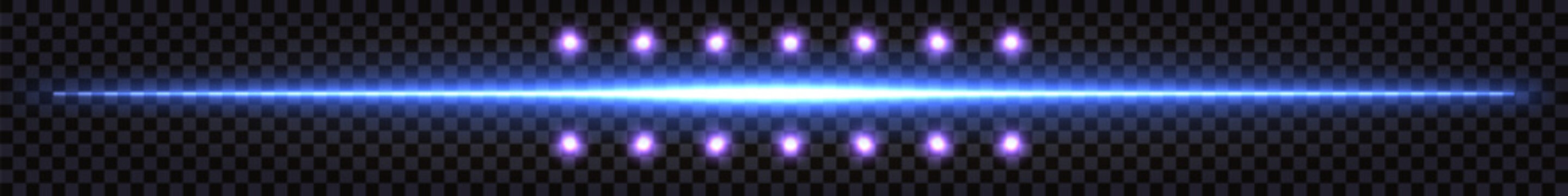 Neon glowing line border or divider for web design. Blue and purpe synthwave electric glow. Vector isolated transparent background.